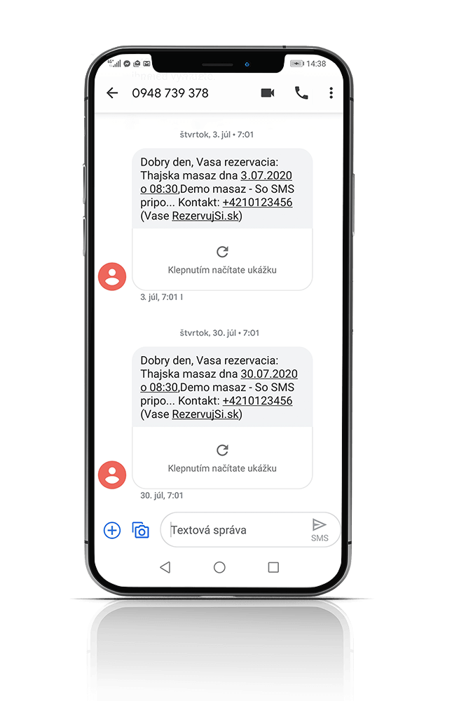 SMS informácia o objednávke na RezervujSi.sk
